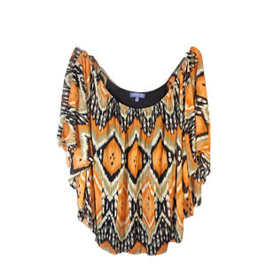 Vivienne Tam Orange Black Flutter Sleeve Top Blouse Size Large